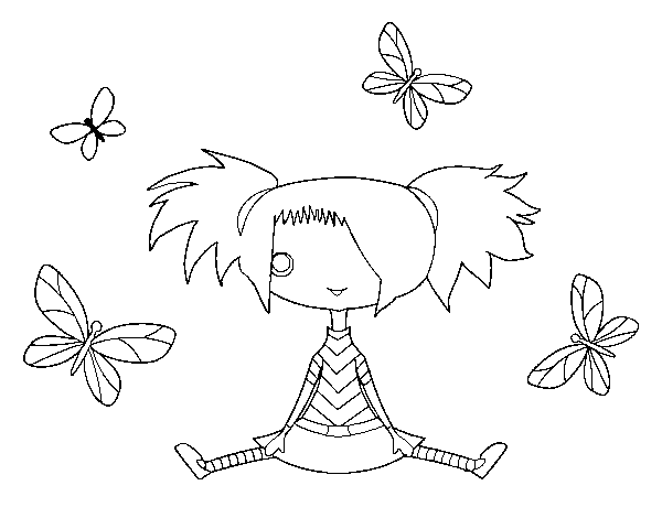 Dibujo de Niña con mariposas para Colorear