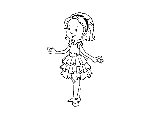 Dibujo de Niña con vestido de fiesta para Colorear 