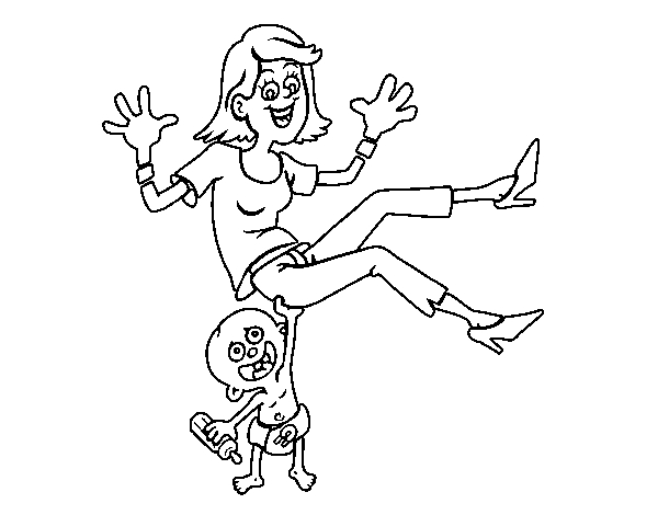 Dibujo de Niño levantando a su madre para Colorear