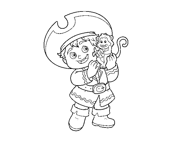 Dibujo de Niño pirata y su mono mascota para Colorear