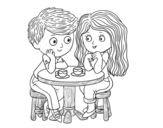 Dibujo de Niños tomando café