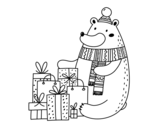 Dibujo de Oso con regalos de Navidad para colorear