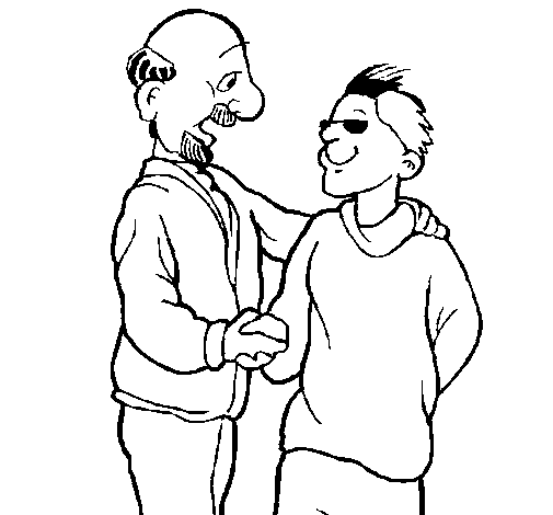 Dibujo de Padre e hijo se estrechan la mano para Colorear