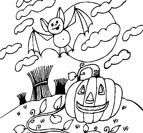 Dibujo de Paisaje de Halloween para Colorear