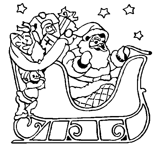 Dibujo de Papa Noel en su trineo para Colorear