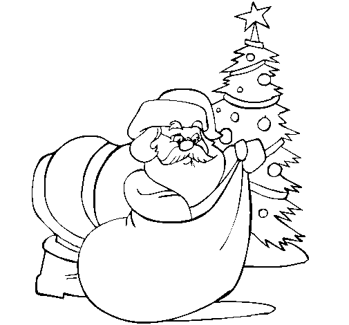 Dibujo de Papa Noel repartiendo regalos 1 para Colorear