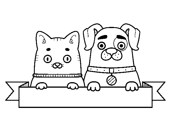Dibujo de Perrito y gatito para Colorear