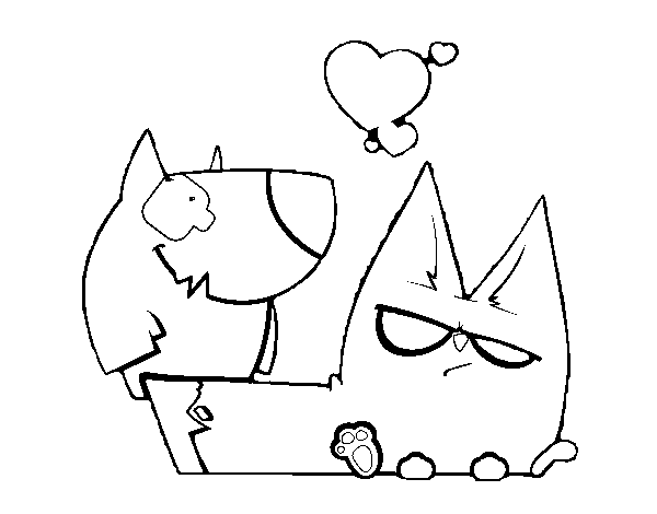 Dibujo de Perro y gato enamorados para Colorear