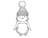 Dibujo de Pingüino con gorro de invierno para colorear
