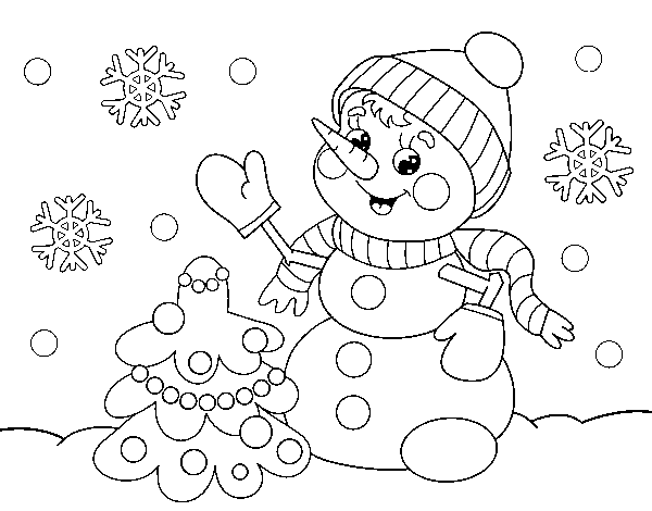 Dibujo de Postal de Navidad muñeco de nieve para Colorear