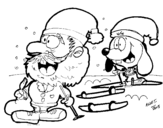 Dibujo de Renato esquiando y Papá Noel para colorear