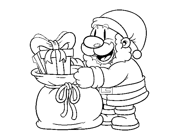 Dibujo de Santa Claus ofreciendo regalos para Colorear