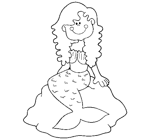 Dibujo de Sirena sentada en una roca para Colorear