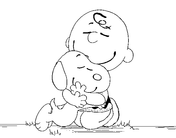 Dibujo de Snoopy y Carlitos abrazados para Colorear