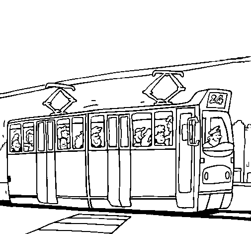 Dibujo de Tranvía con pasajeros para Colorear