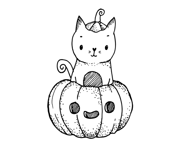 Dibujo de Un gatito de Halloween para Colorear 